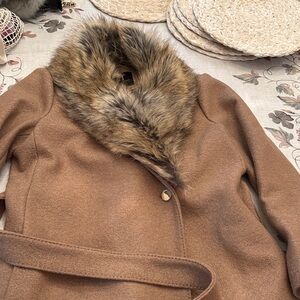 Ted Baker London Brown Coat with Faux Fur Collar